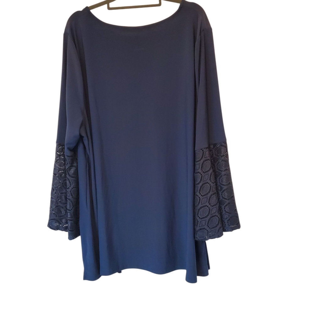 🍁JM Collection Navy Blue Top With Lace Detail Size 3x - Picture 4 of 6